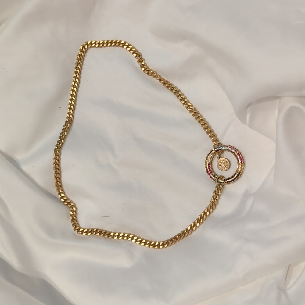 karli Buxton Matte gold necklace rainbow circle clasp